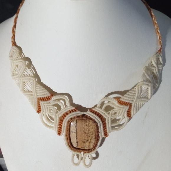Cream Tan Macrame Jasper Necklace - Picture 1 of 5